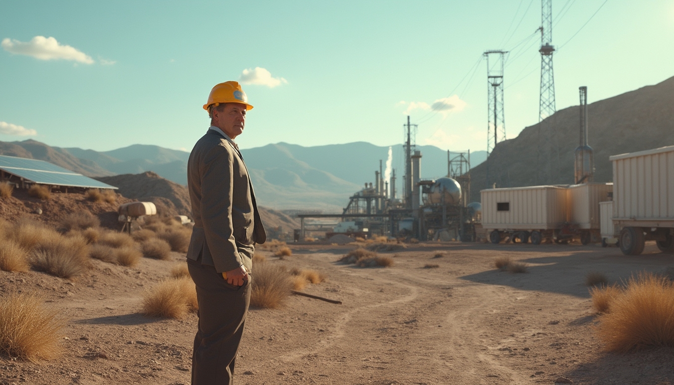 Man observes remote lithium plant site.