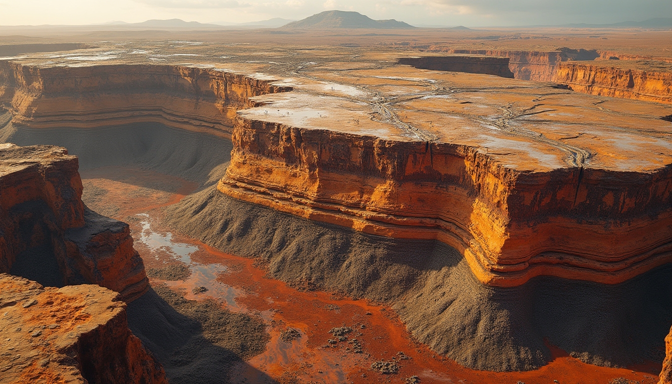 Canyon landscape showing mineral layers exposed.