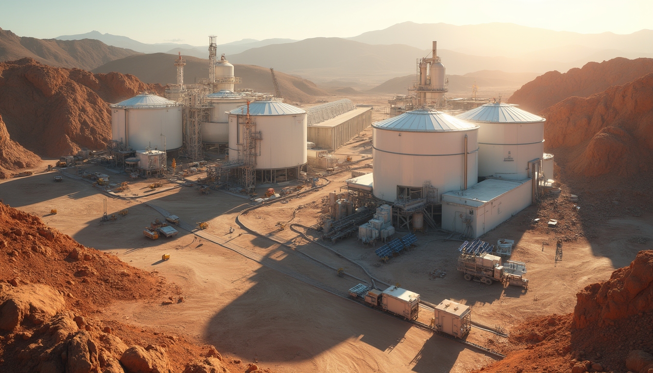 Industrial lithium processing facility in desert.