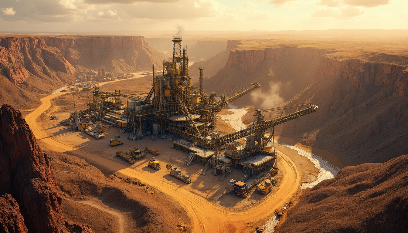 Mining facility in expansive desert landscape.