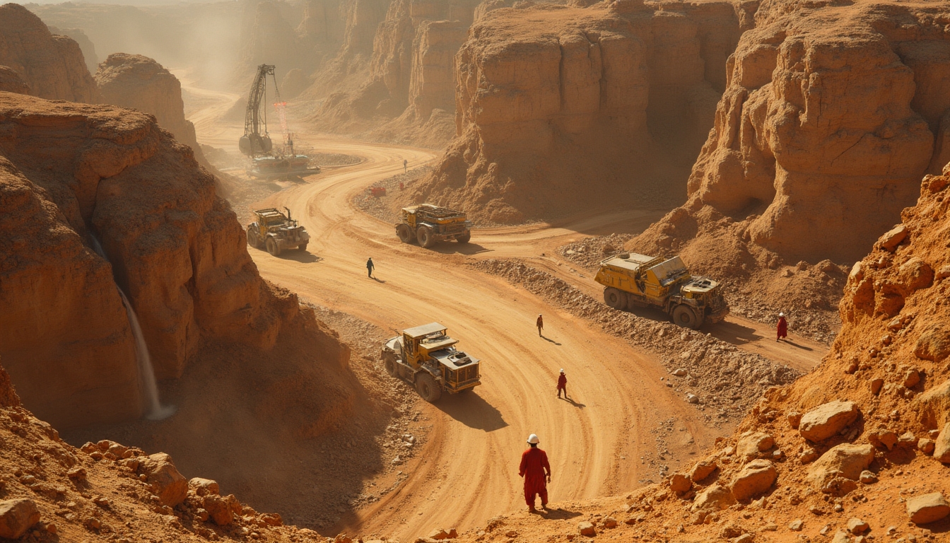 Mining site in Mali with trucks.