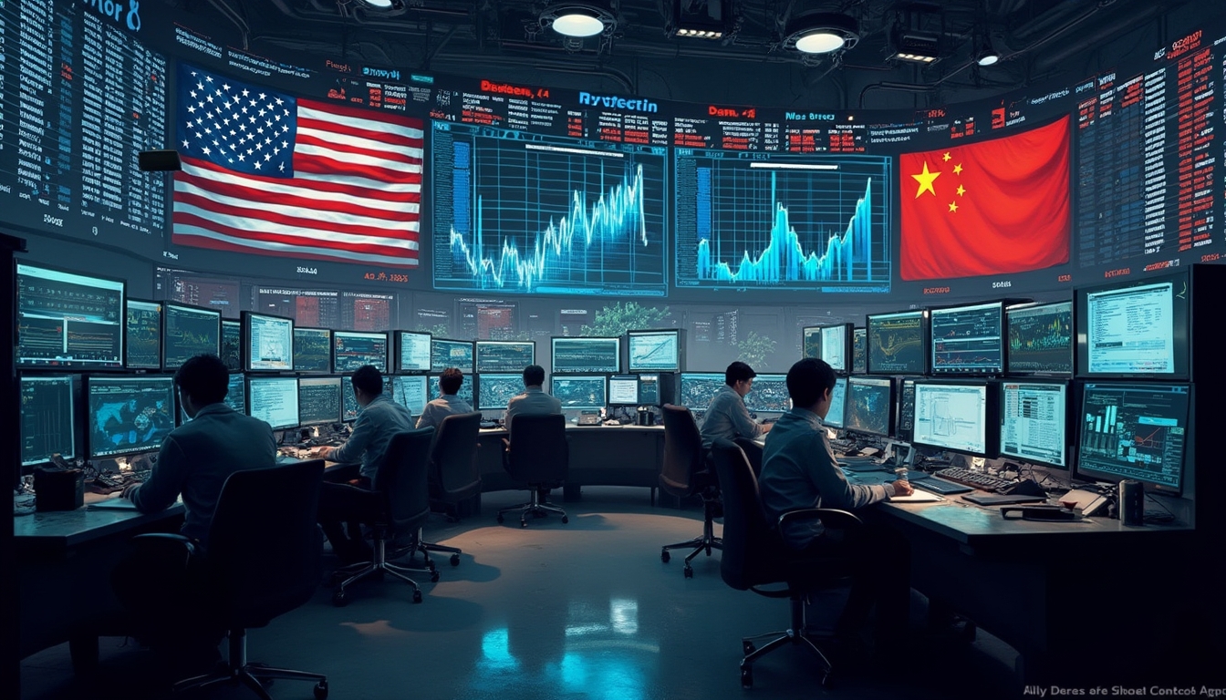 Stock trading room amid tariff tensions.