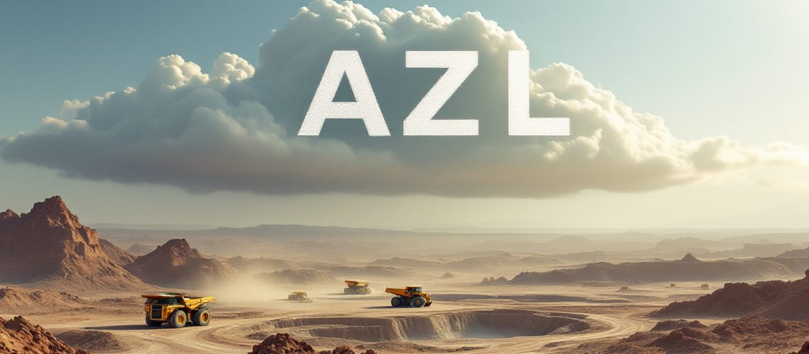 Arizona Lithium Ltd-AZL-Desert mining landscape with heavy trucks and a large cloud. "AZL" text overlays the scene.