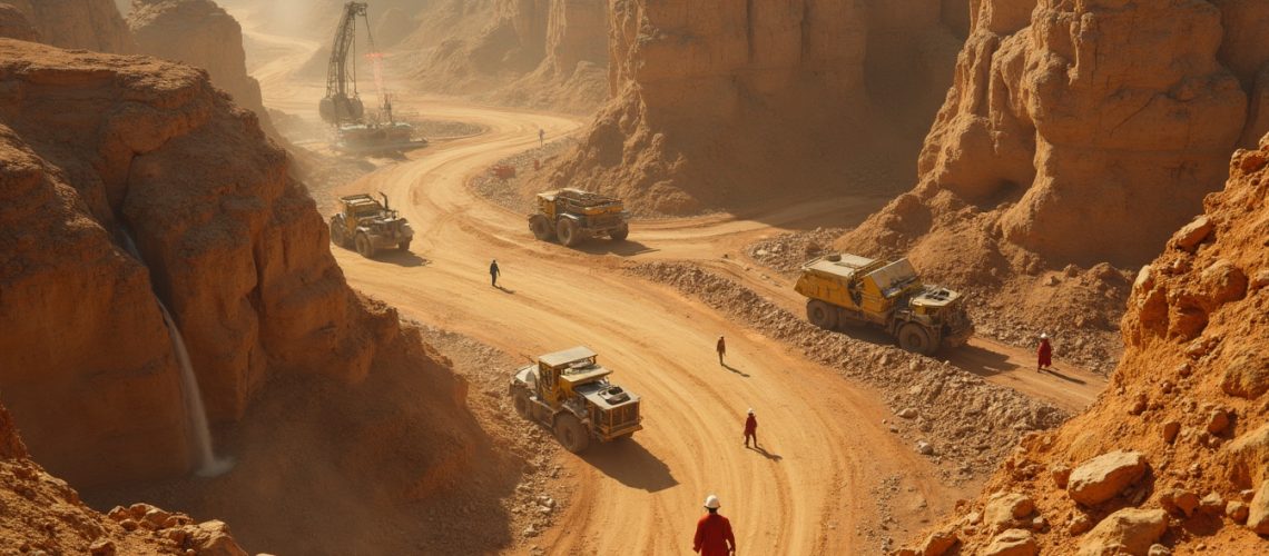 Mining site in Mali with trucks.