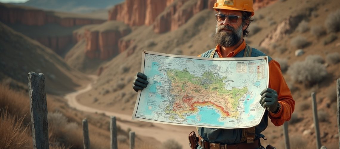 Man with map in mining area.