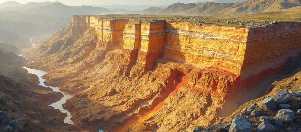 Layered canyon illustrating gold deposits formation.