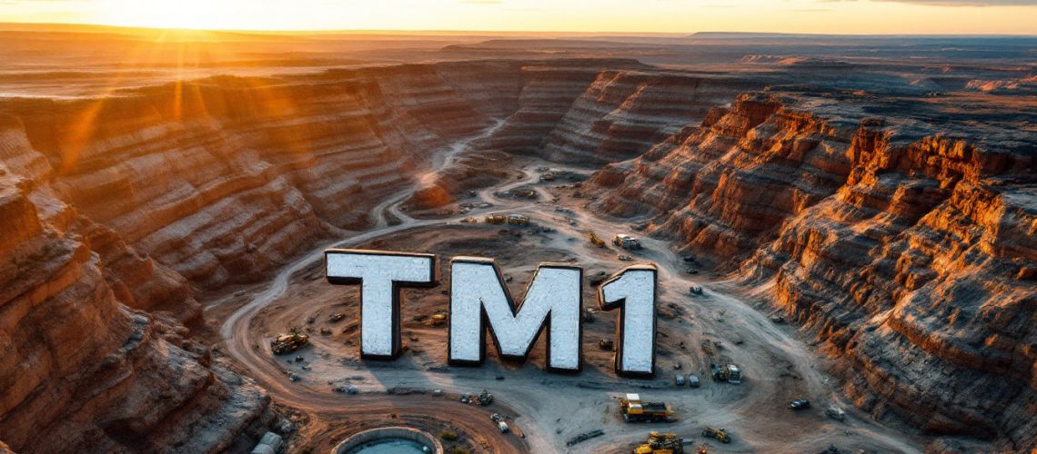 Terra Metals Ltd-TM1-Sunset over rugged canyon landscape with "TM1" text in the foreground.