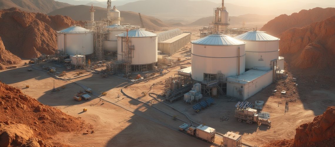 Industrial lithium processing facility in desert.